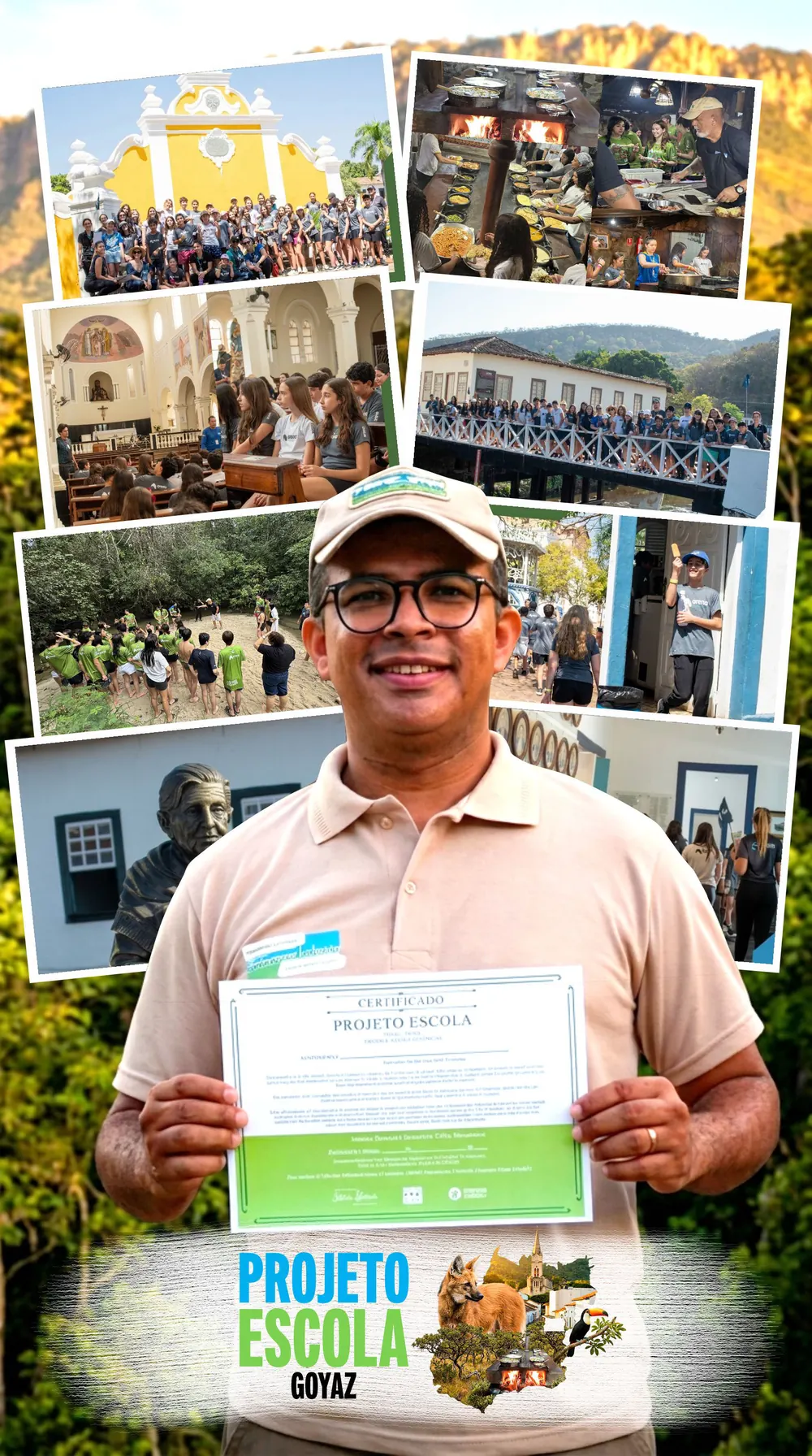 Nilton apresentando o certificado do Projeto Escola Goyaz